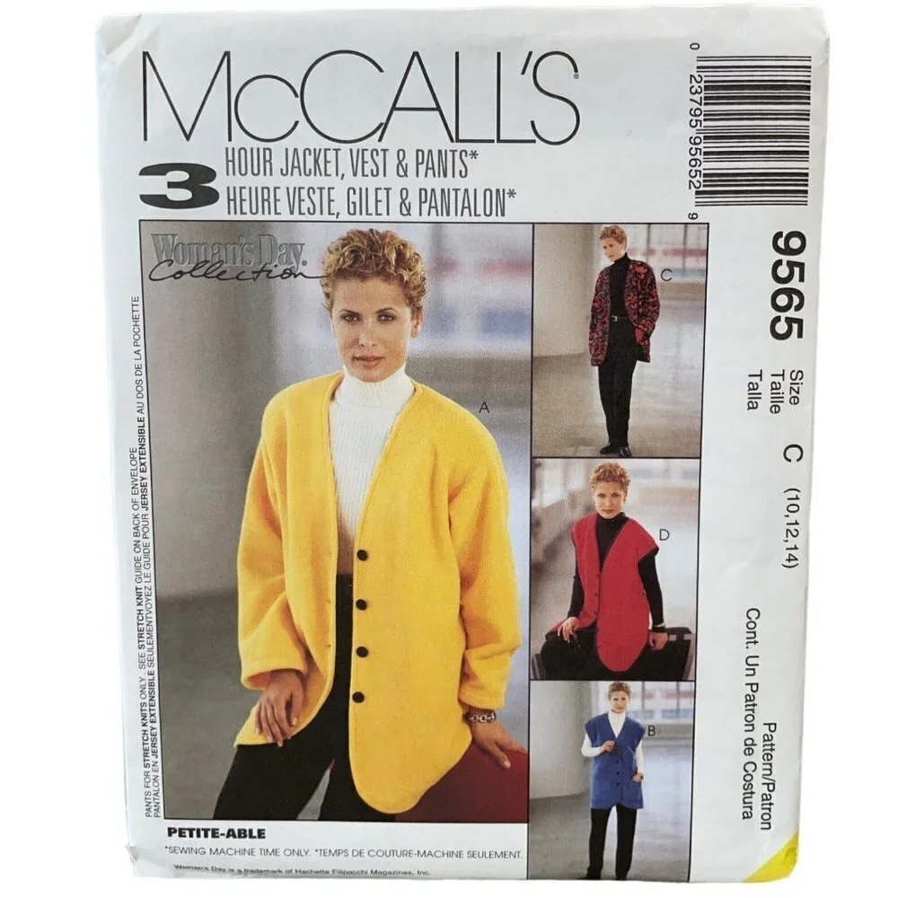 McCalls Sewing Pattern 9565 Jacket Vest‎ Pants Misses Size 10-14